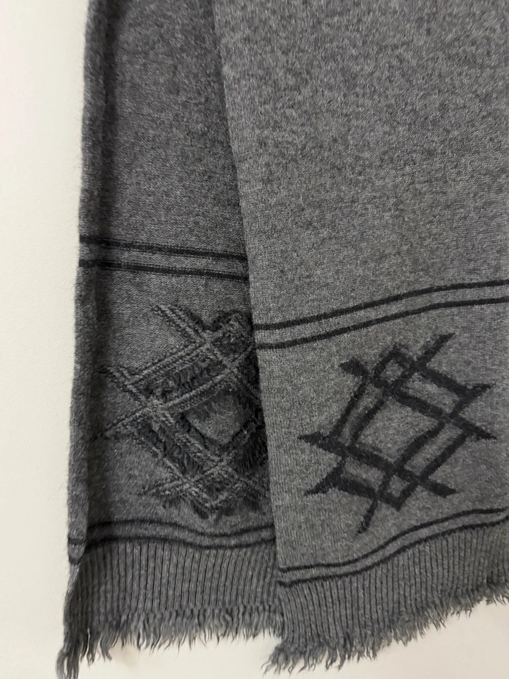 Pendleton Gray Knit Fringe Scarf Geometric Pattern Unisex